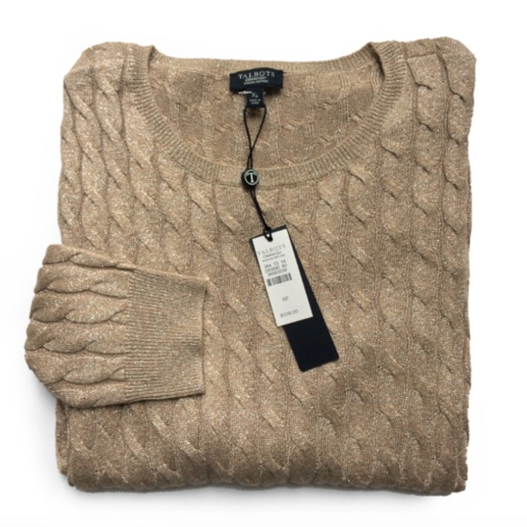 TALBOTS Petite Cable Knit Metallic Gold Sweater - Picture 2 of 5